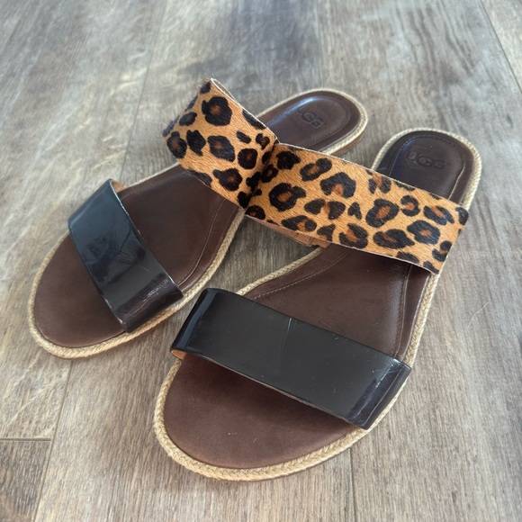 UGG Amalia Leopard Genuine Leather Two-Strap Slide Sandals - Picture 8 of 8